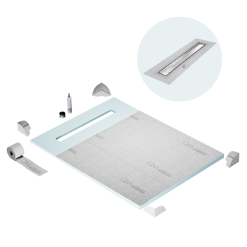 QM Shower Pan Curbless Kit 48" with a 36" Mist (Tile-in) Linear Drain Flange Edge in Satin
