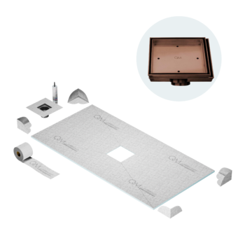 QM Curbless Center Shower Pan Kit 32" x 63" with 4" Mist (Tile-In) Square Drain in Black