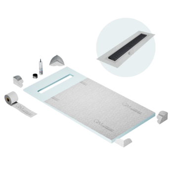 QM Shower Pan Curbless Kit 32" with a 24" Wedgewire Linear Drain Flange Edge in Black