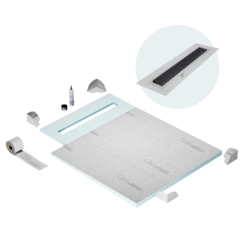 QM Shower Pan Curbless Kit 40" with a 32" Wedgewire Linear Drain Flange Edge in Black