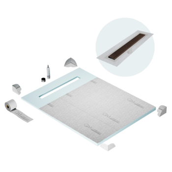 QM Shower Pan Curbless Kit 48" with a 36" Wedgewire Linear Drain Flange Edge in Bronze