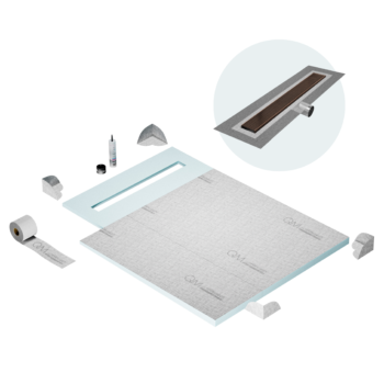 QM Shower Pan Curbless Kit 40" with a 32" Wedgewire Linear Drain Flange Edge Side Outlet in Bronze