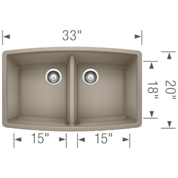 Blanco Performa SILGRANIT 33" 50/50 Double Bowl Undermount Kitchen Sink - Truffle - Image 3