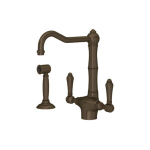 ROHL Acqui® Two Handle Kitchen Faucet With Side Spray In Tuscan Brass