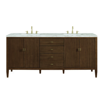 Myrrin 72" Double Vanity, Mid Century Walnut w/ 3 CM Victorian Silver Quartz Top