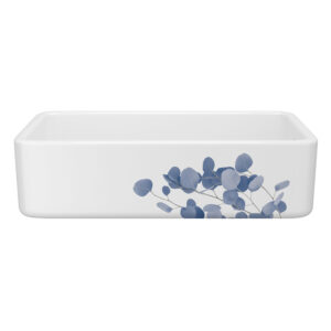 Shaws Lancaster™ 36″ Single Bowl Farmhouse Apron Front Fireclay Kitchen Sink With Eucalyptus Design In Eucalyptus Blue/Silver