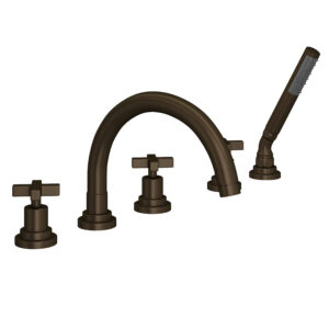 ROHL Lombardia® 5-Hole Deck Mount Tub Filler With C-Spout In Tuscan Brass