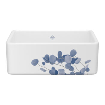 Shaws Shaker™ 30" Single Bowl Farmhouse Apron Front Fireclay Kitchen Sink With Eucalyptus Design In Eucalyptus Blue/Silver