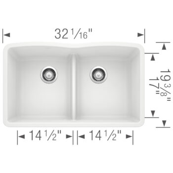 Blanco Diamond SILGRANIT 32" 50/50 Double Bowl Undermount Kitchen Sink with Low Divide - White - Image 5