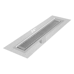 QM Delmar Series. 24″ Standard length Flange Edge linear drain. Delta Line. Satin