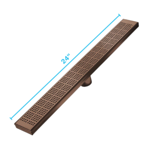 QM Delmar Series. 24″ Standard length Plain Edge linear drain.  Kai Line. Bronze