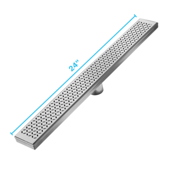 QM Delmar Series. 24" Standard length Plain Edge linear drain.  Lotus Line. Polished