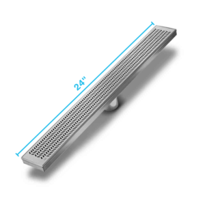 QM Delmar Series. 24″ Standard length Plain Edge linear drain. Nami Line. Satin