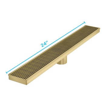 QM Delmar Series. 24" Standard length Plain Edge linear drain.  Wedgewire Line. Gold