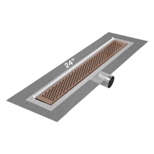 QM Delmar Series. 24″ Standard length Side Outlet linear drain.  Delta Line. Bronze