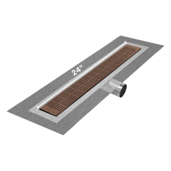 QM Delmar Series. 24" Standard length Side Outlet linear drain.  Kai Line. Bronze