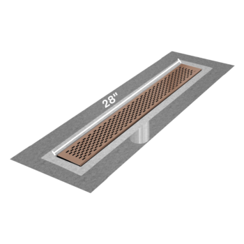QM Delmar Series. 28" Standard length Flange Edge linear drain.  Delta Line. Bronze