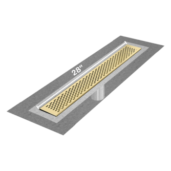 QM Delmar Series. 28" Standard length Flange Edge linear drain.  Delta Line. Gold
