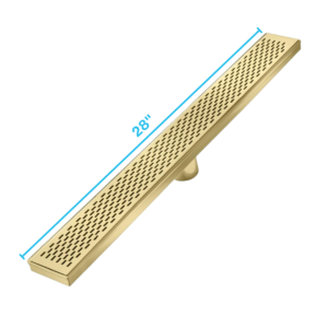 QM Delmar Series. 28″ Standard length Plain Edge linear drain.  Delta Line. Gold