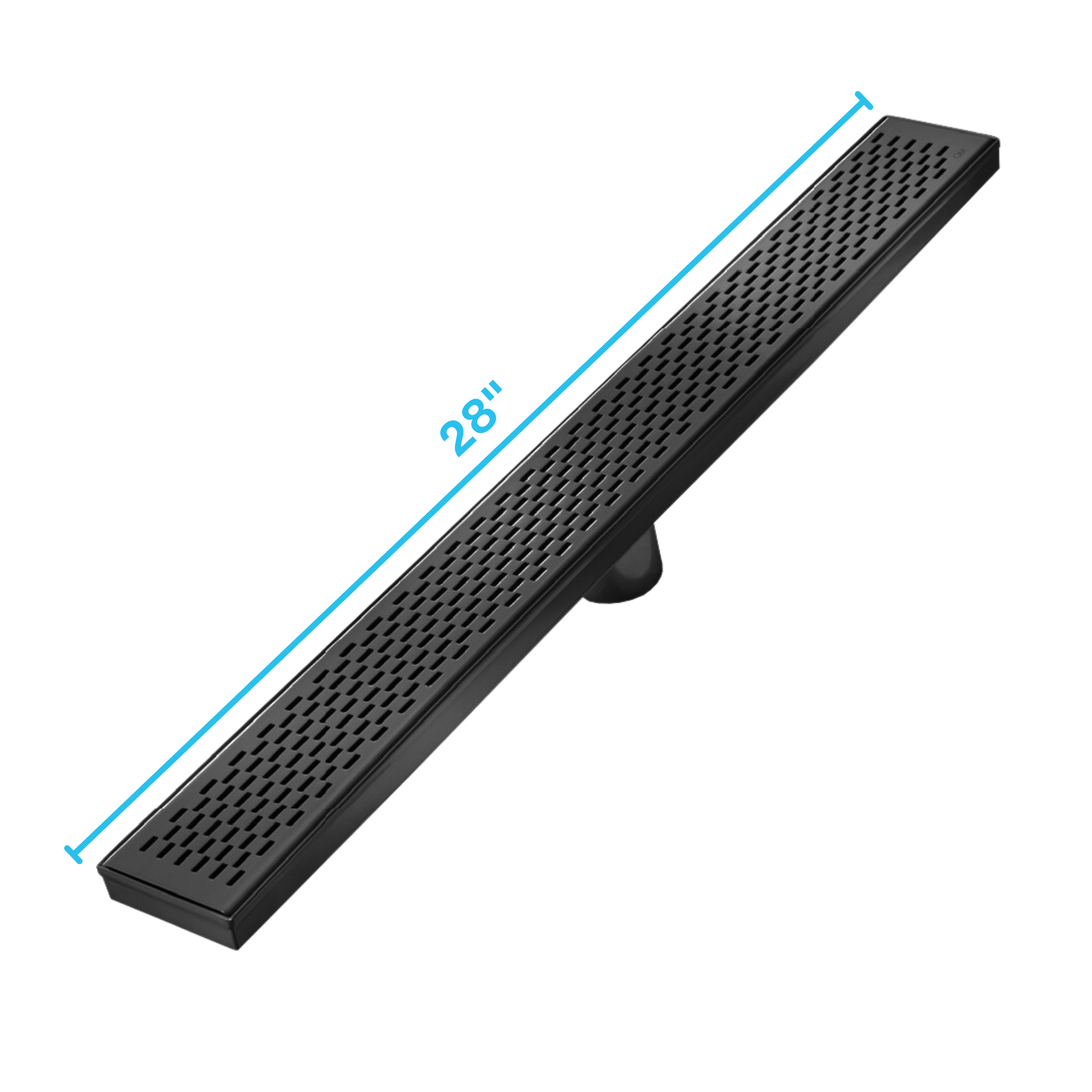 QM Delmar Series. 28" Standard length Plain Edge linear drain. Lotus Line. Black