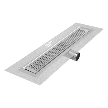QM Delmar Series. 28" Standard length Side Outlet linear drain. Nami Line. Satin