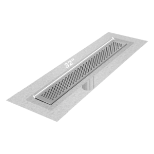 QM Delmar Series. 32″ Standard length Flange Edge linear drain. Delta Line. Satin