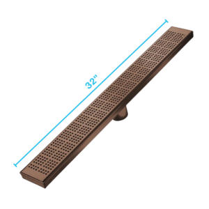 QM Delmar Series. 32″ Standard length Plain Edge linear drain.  Kai Line. Bronze