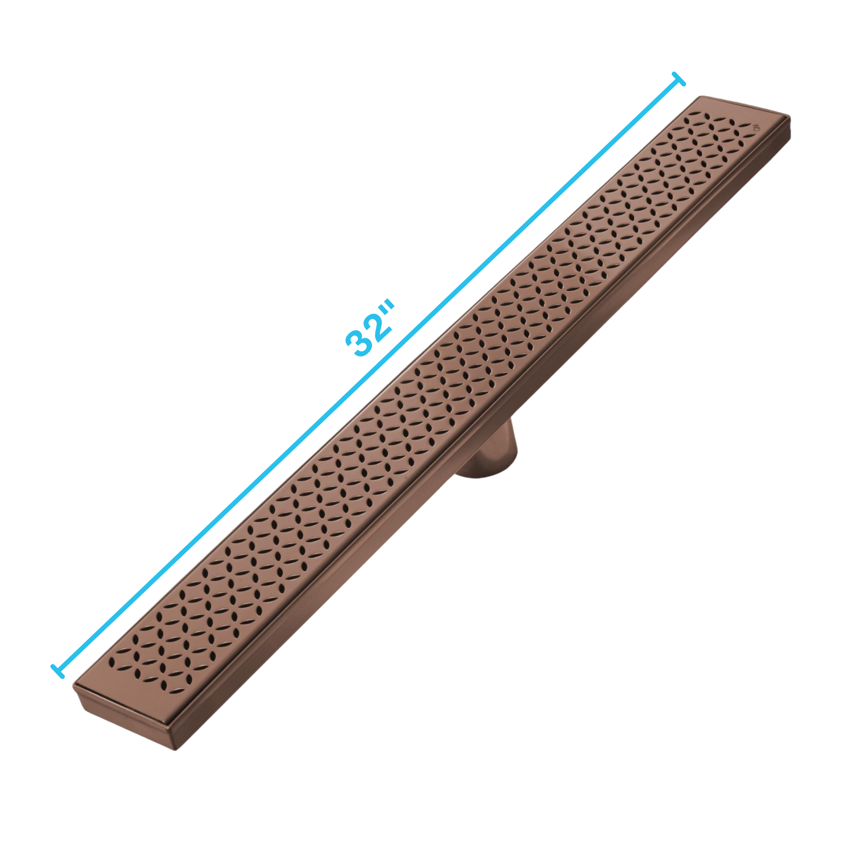QM Delmar Series. 32" Standard length Plain Edge linear drain. Lotus Line. Bronze