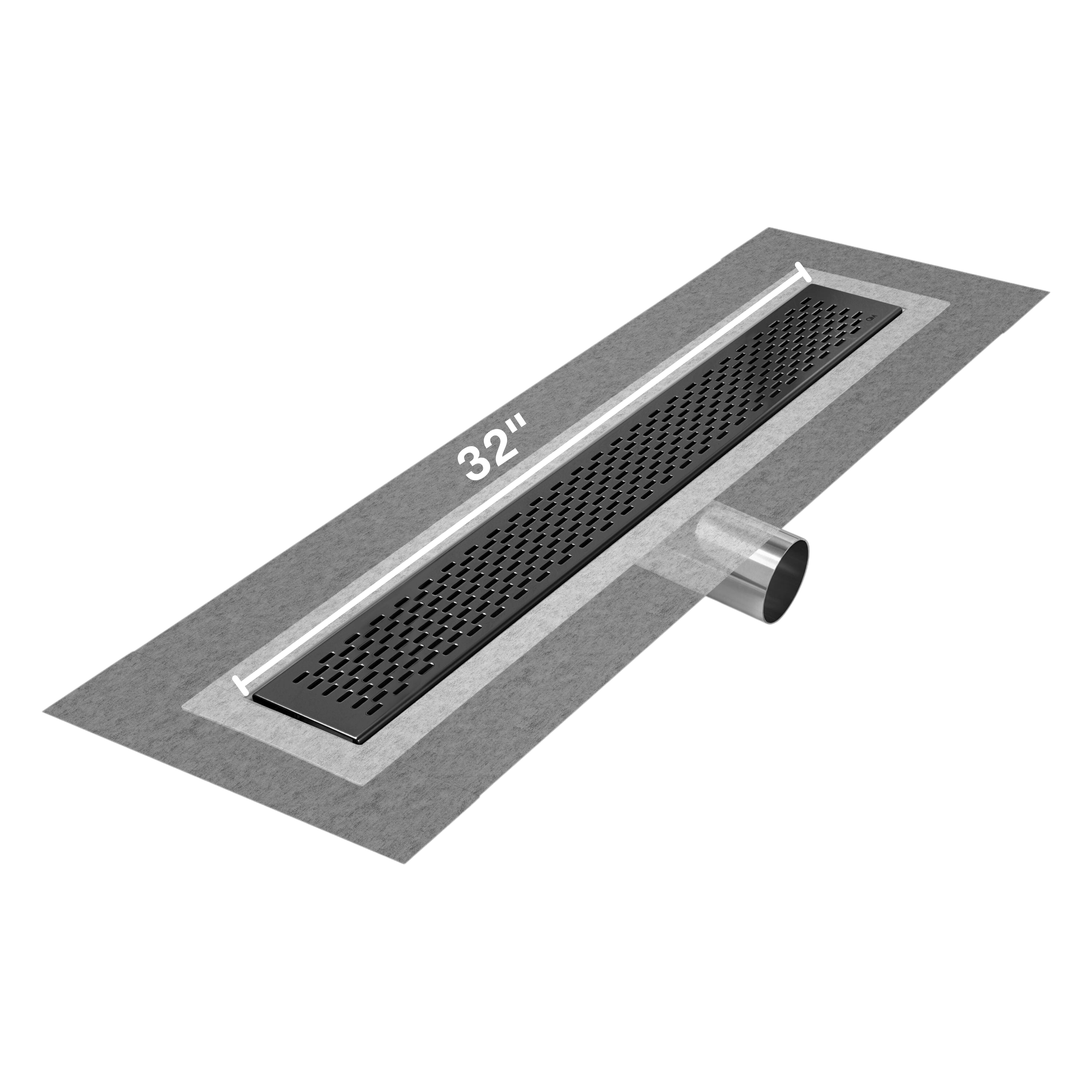 QM Delmar Series. 32" Standard length Side Outlet linear drain.  Delta Line. Black