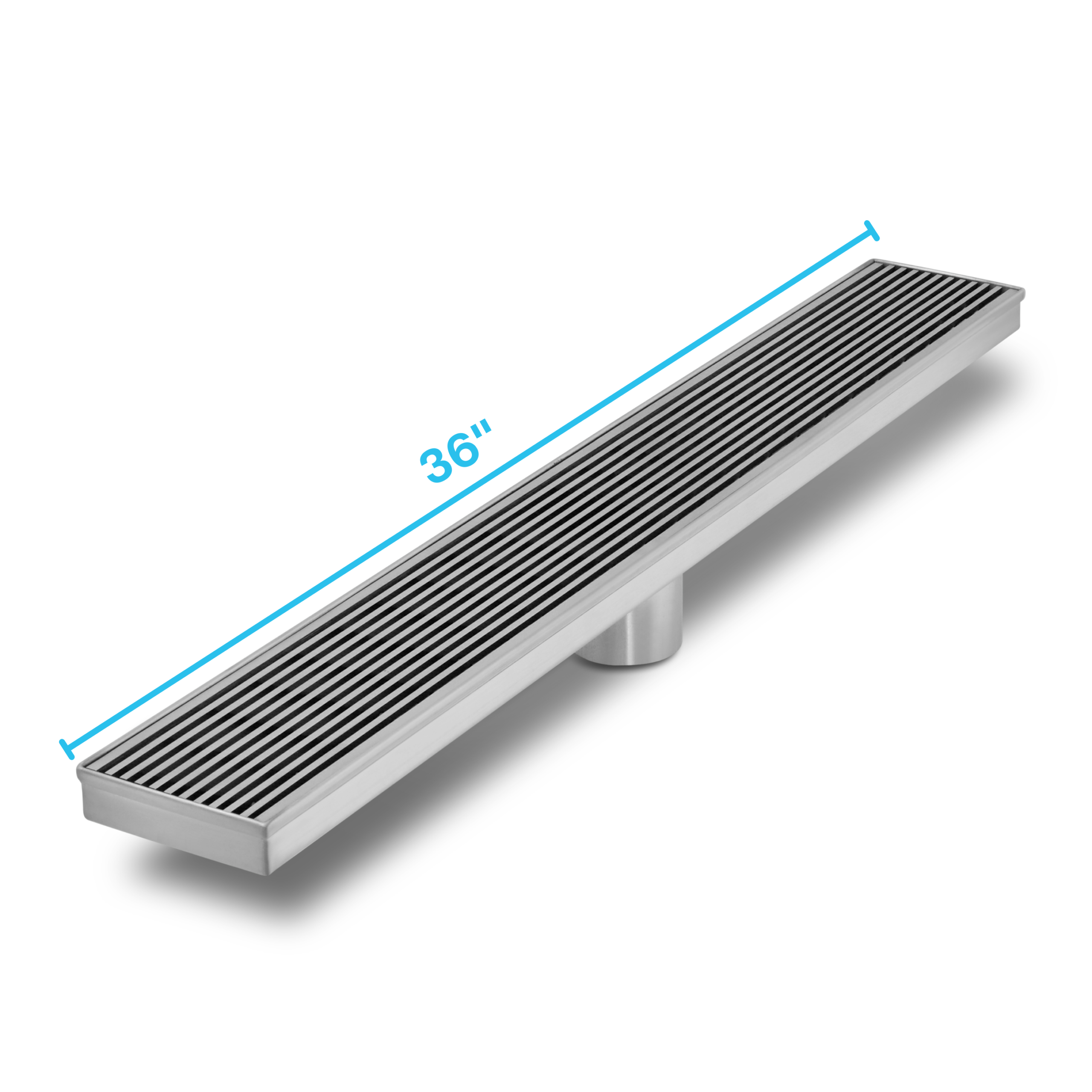QM Delmar Series. 36" Standard length Plain Edge linear drain. Wedgewire Line. Satin