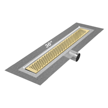 QM Delmar Series. 36" Standard length Side Outlet linear drain.  Delta Line. Gold