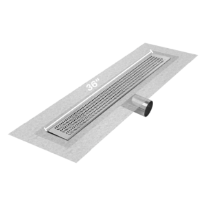 QM Delmar Series. 36″ Standard length Side Outlet linear drain. Nami Line. Satin