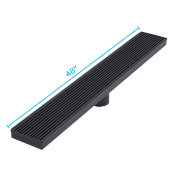 QM Delmar Series. 48" Standard length Plain Edge linear drain. Wedgewire Line. Black
