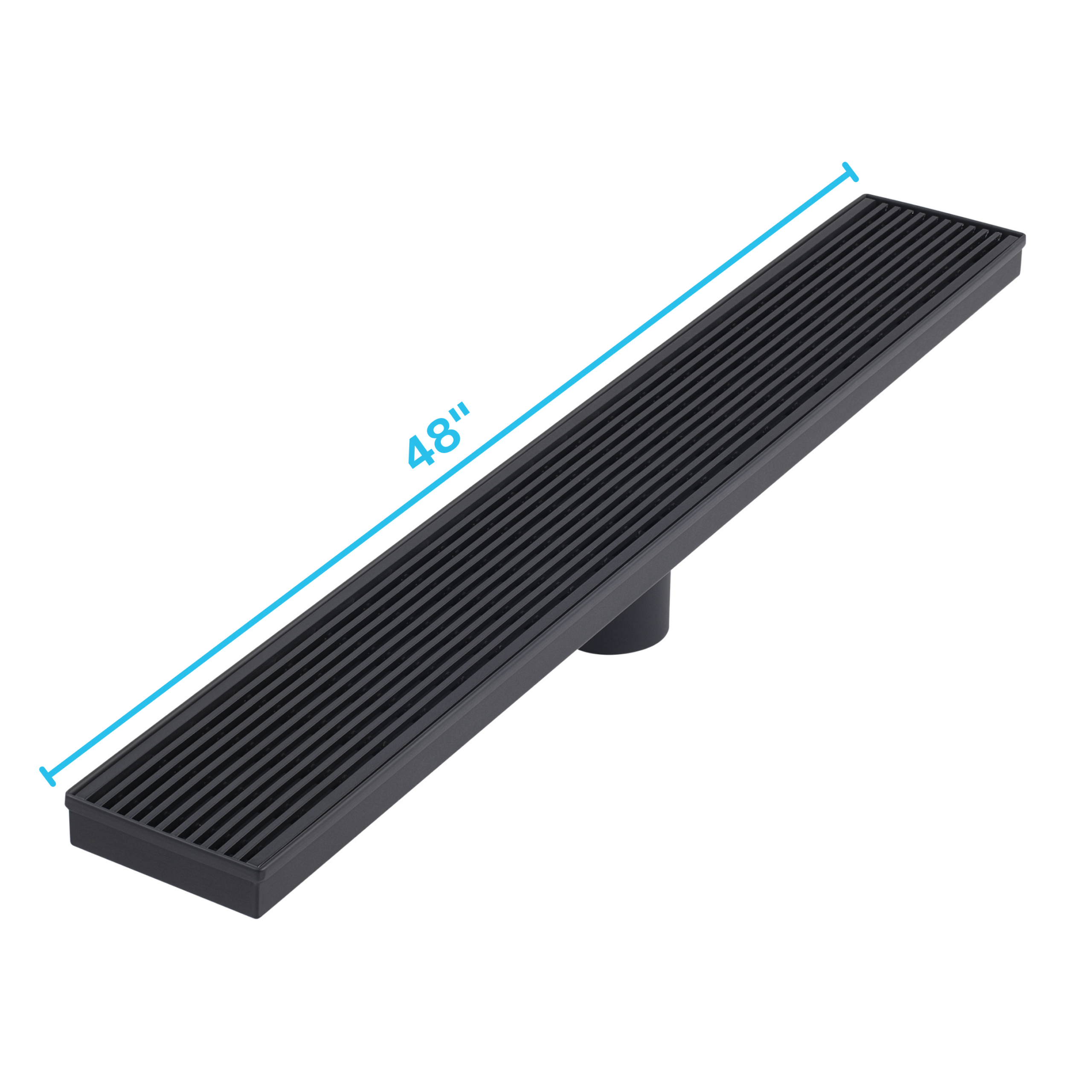 QM Delmar Series. 48" Standard length Plain Edge linear drain. Wedgewire Line. Black