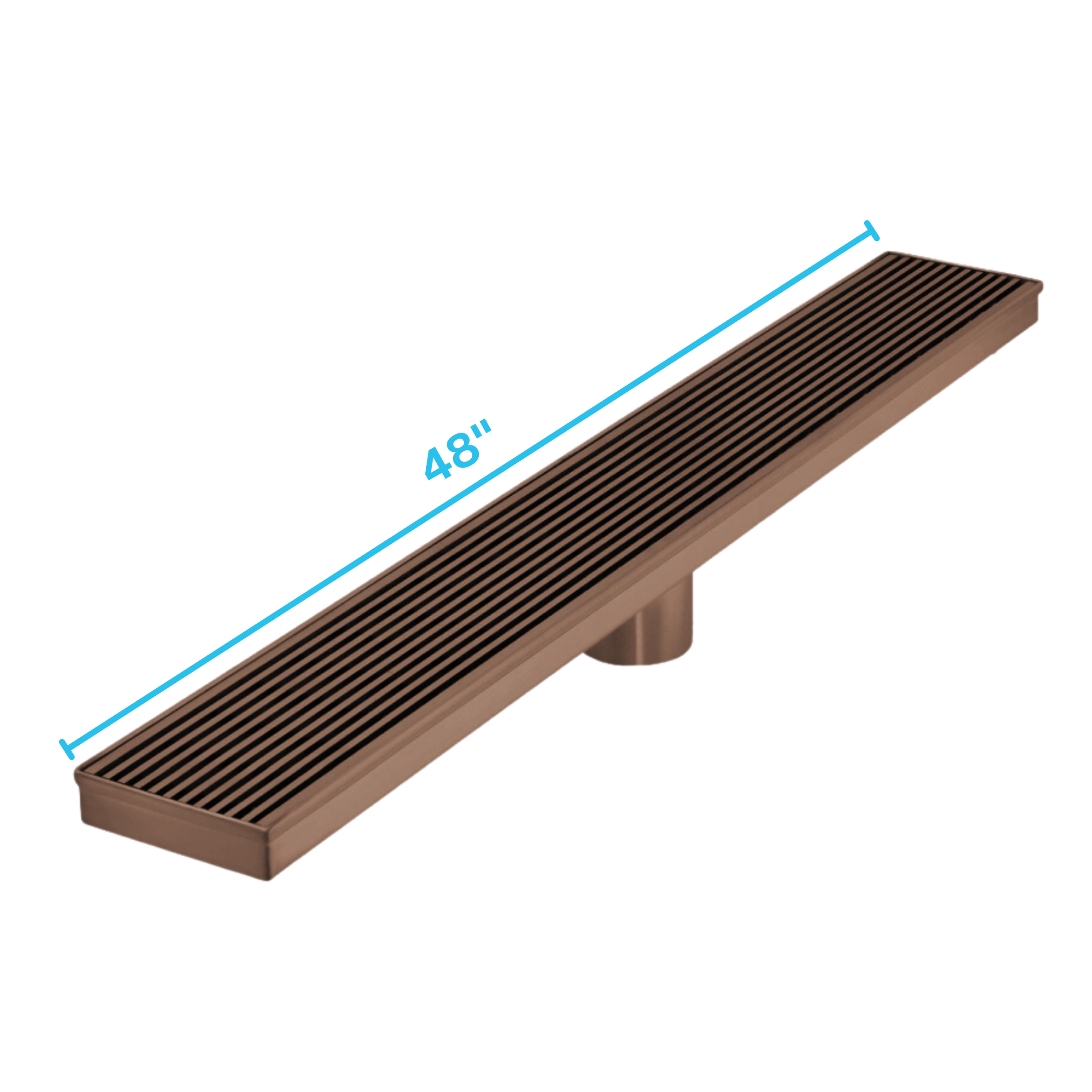 QM Delmar Series. 48" Standard length Plain Edge linear drain. Wedgewire Line. Bronze