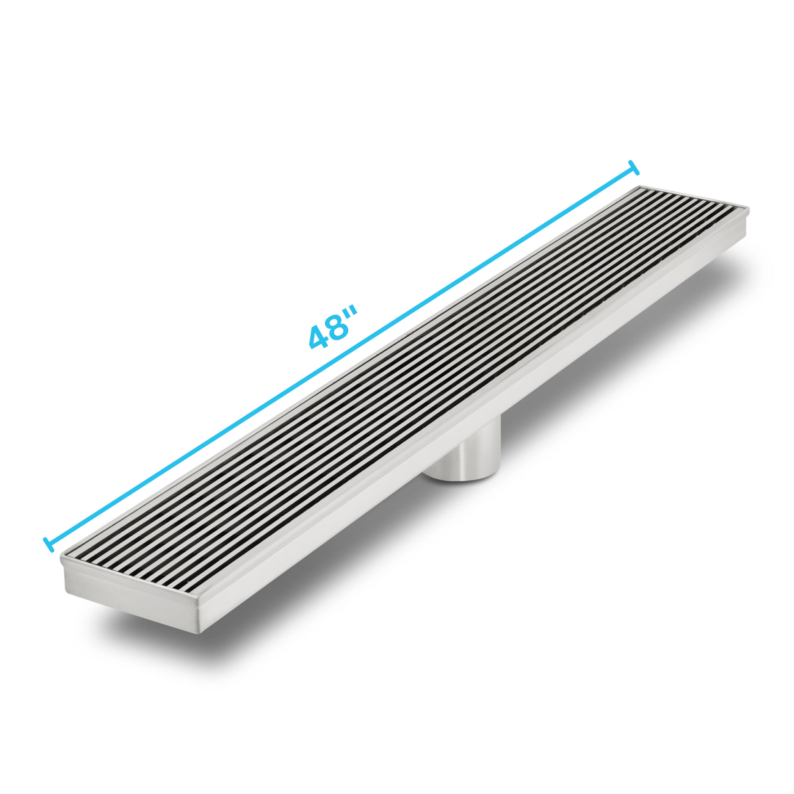 QM Delmar Series. 48" Standard length Plain Edge linear drain. Wedgewire Line. Polished