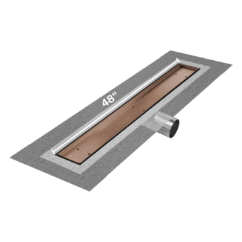 QM Delmar Series. 48" Standard length Side Outlet linear drain. Mist (Tile-in) Line. Bronze