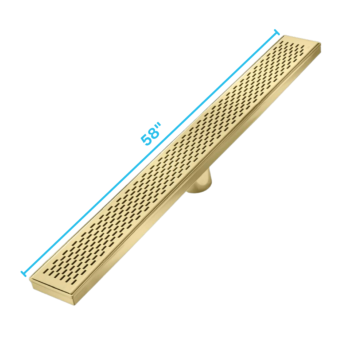 QM Delmar Series. 58" Standard length Plain Edge linear drain.  Delta Line. Gold
