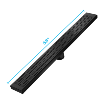QM Delmar Series. 58" Standard length Plain Edge linear drain.  Kai Line. Black