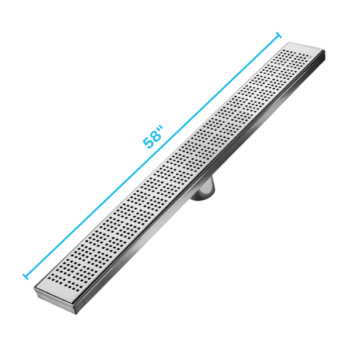 QM Delmar Series. 58" Standard length Plain Edge linear drain.  Kai Line. Polished