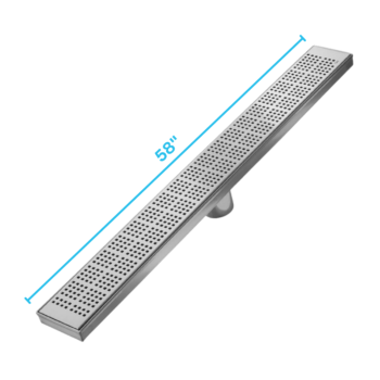 QM Delmar Series. 58" Standard length Plain Edge linear drain. Kai Line. Satin