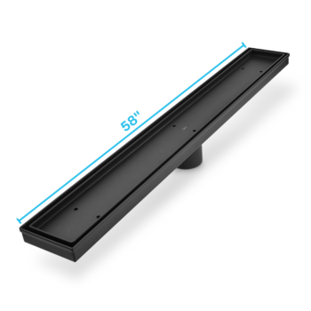 QM Delmar Series. 58" Standard length Plain Edge linear drain. Mist (Tile-in) Line. Black