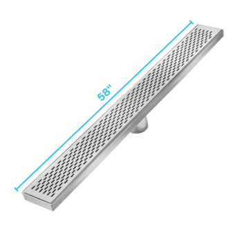 QM Delmar Series. 58" Standard length Plain Edge linear drain. Delta Line. Polished