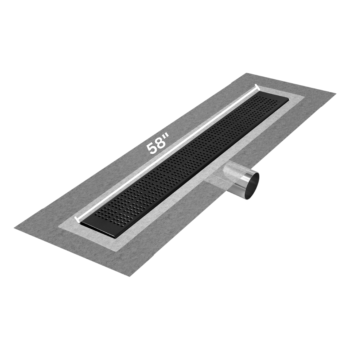 QM Delmar Series. 58" Standard length Side Outlet linear drain.  Kai Line. Black