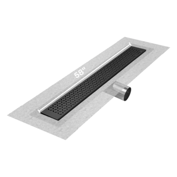 QM Delmar Series. 58" Standard length Side Outlet linear drain. Lotus Line. Black