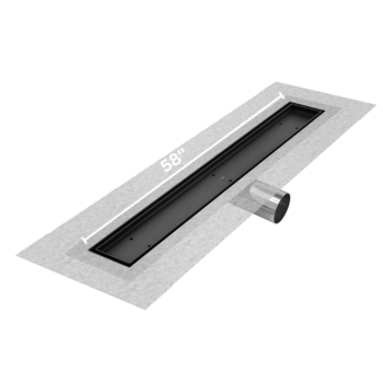 QM Delmar Series. 58" Standard length Side Outlet linear drain. Mist (Tile-in) Line. Black