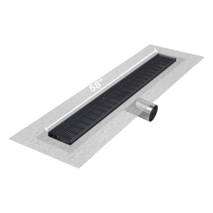 QM Delmar Series. 58″ Standard length Side Outlet linear drain. Wedgewire Line. Black