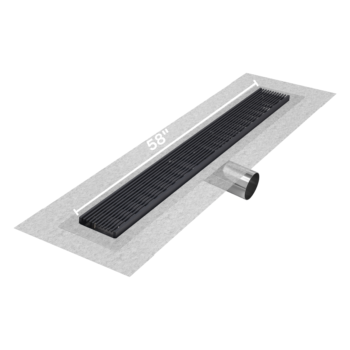 QM Delmar Series. 58" Standard length Side Outlet linear drain. Wedgewire Line. Black