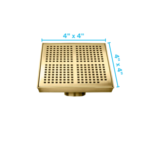 QM Delmar Series. Kai Line. 4″ Square Drain. Gold Finish