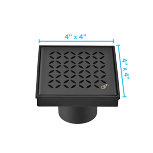 QM Delmar Series. Lotus Line. 4″ Square Drain. Black fin.